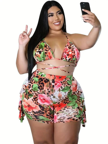 Plus Size 2 piece Wild Rose Short Set Swimsuit