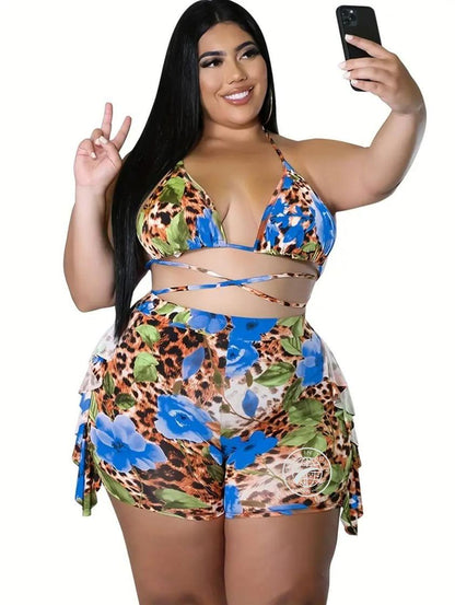 Plus Size 2 piece Wild Rose Short Set Swimsuit