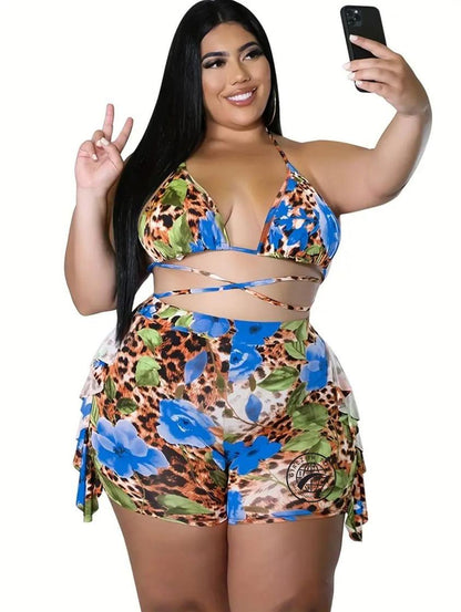 Plus Size 2 piece Wild Rose Short Set Swimsuit