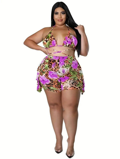 Plus Size 2 piece Wild Rose Short Set Swimsuit