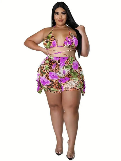 Plus Size 2 piece Wild Rose Short Set Swimsuit