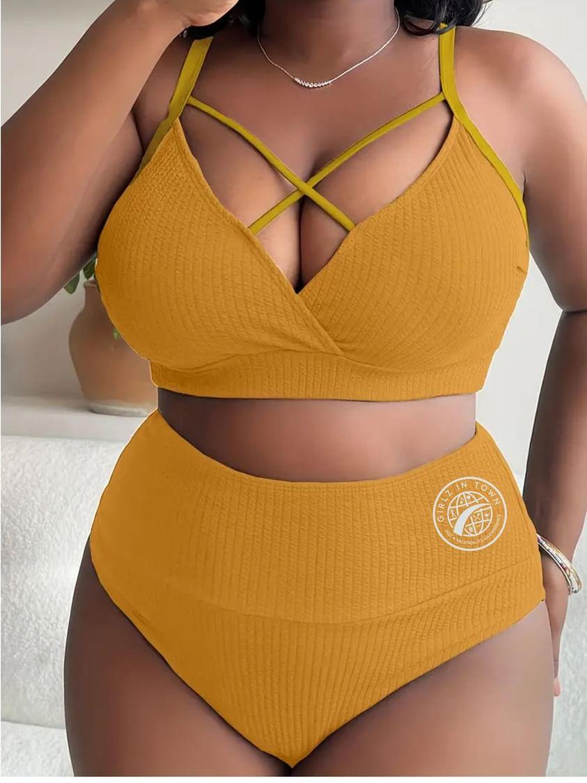 Plus Size Criss Cross High Waist Bra & Panty Swimsuit