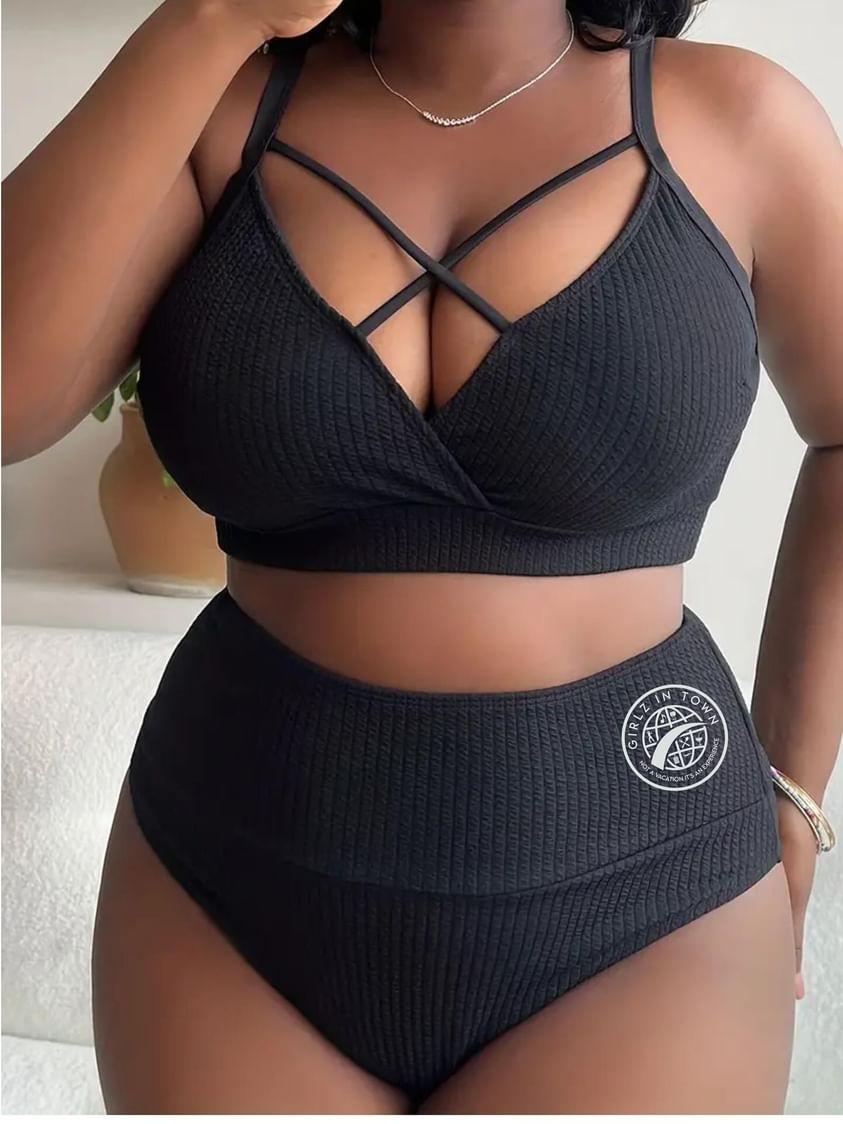 Plus Size Criss Cross High Waist Bra & Panty Swimsuit