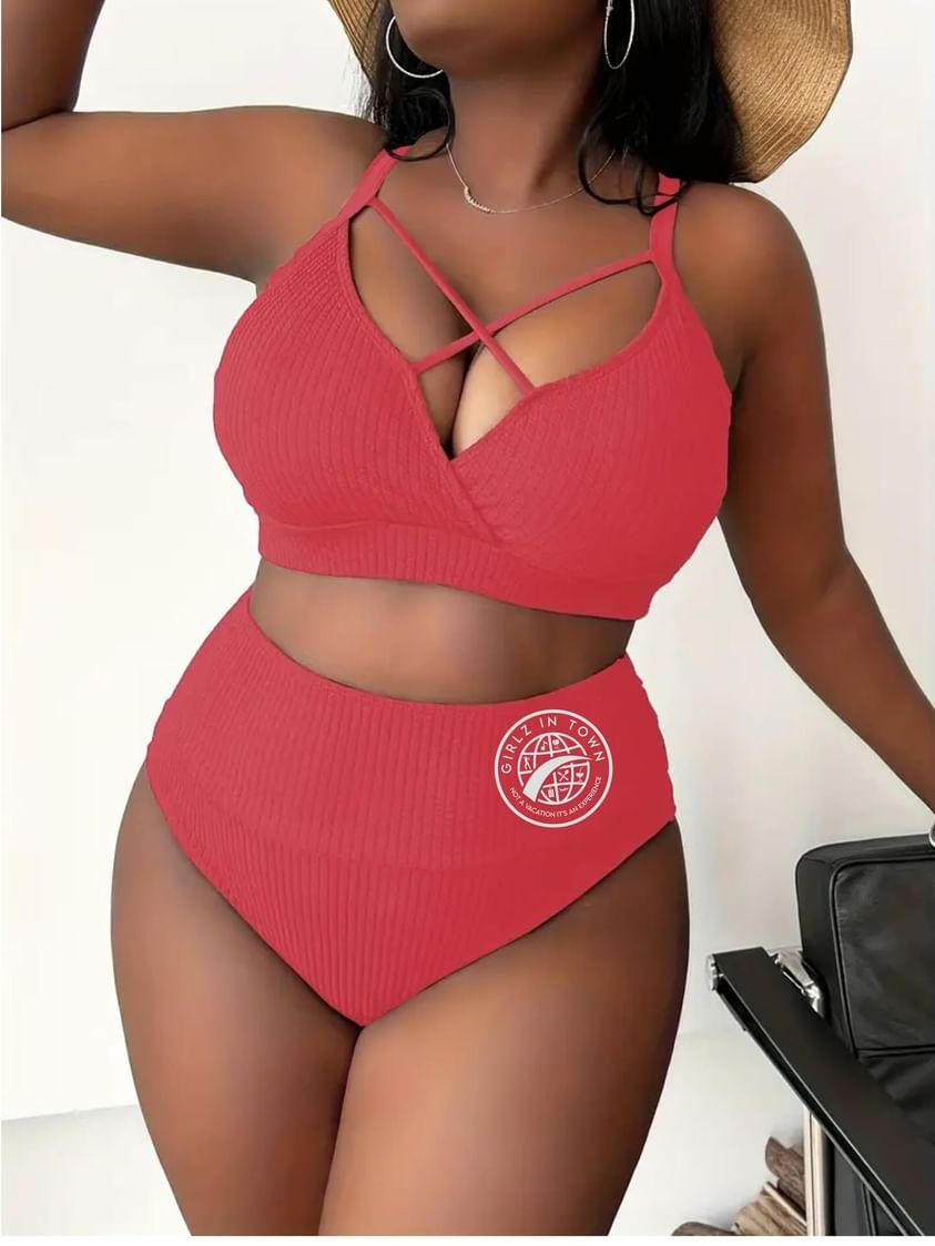 Plus Size Criss Cross High Waist Bra & Panty Swimsuit